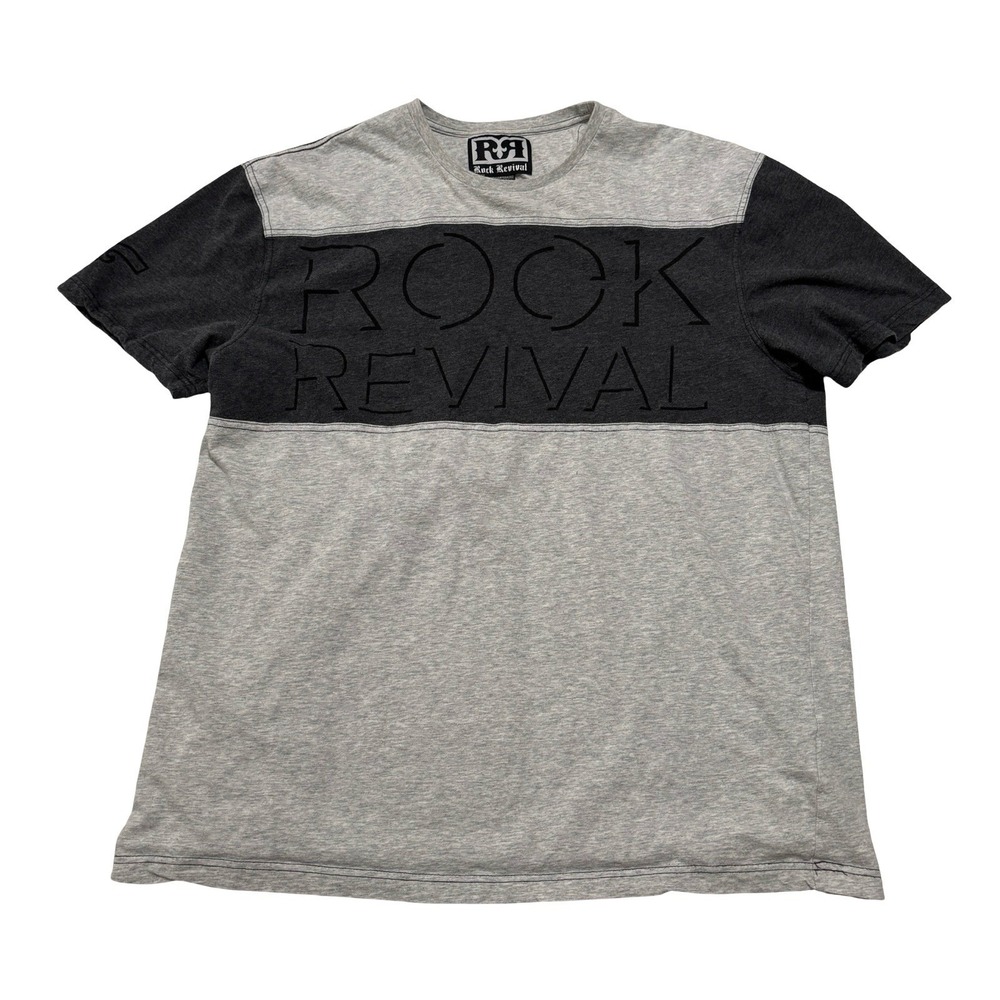 Rock & Republic Men's Big Spell Out Logo T Shirt Gray Size XL 22.5 x 29